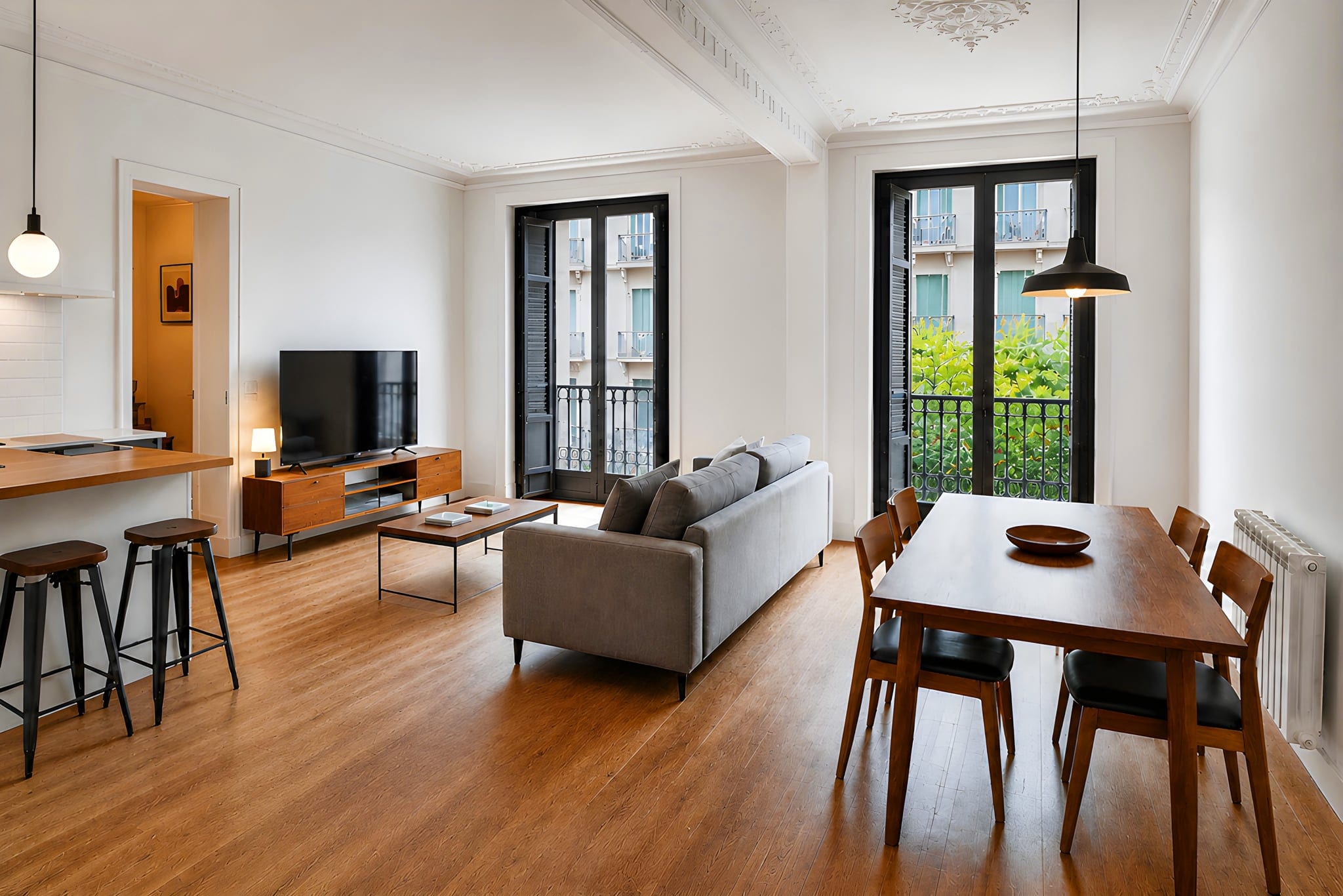 Living room in Barcelona, after real estate photo enhancement with Sublim.it