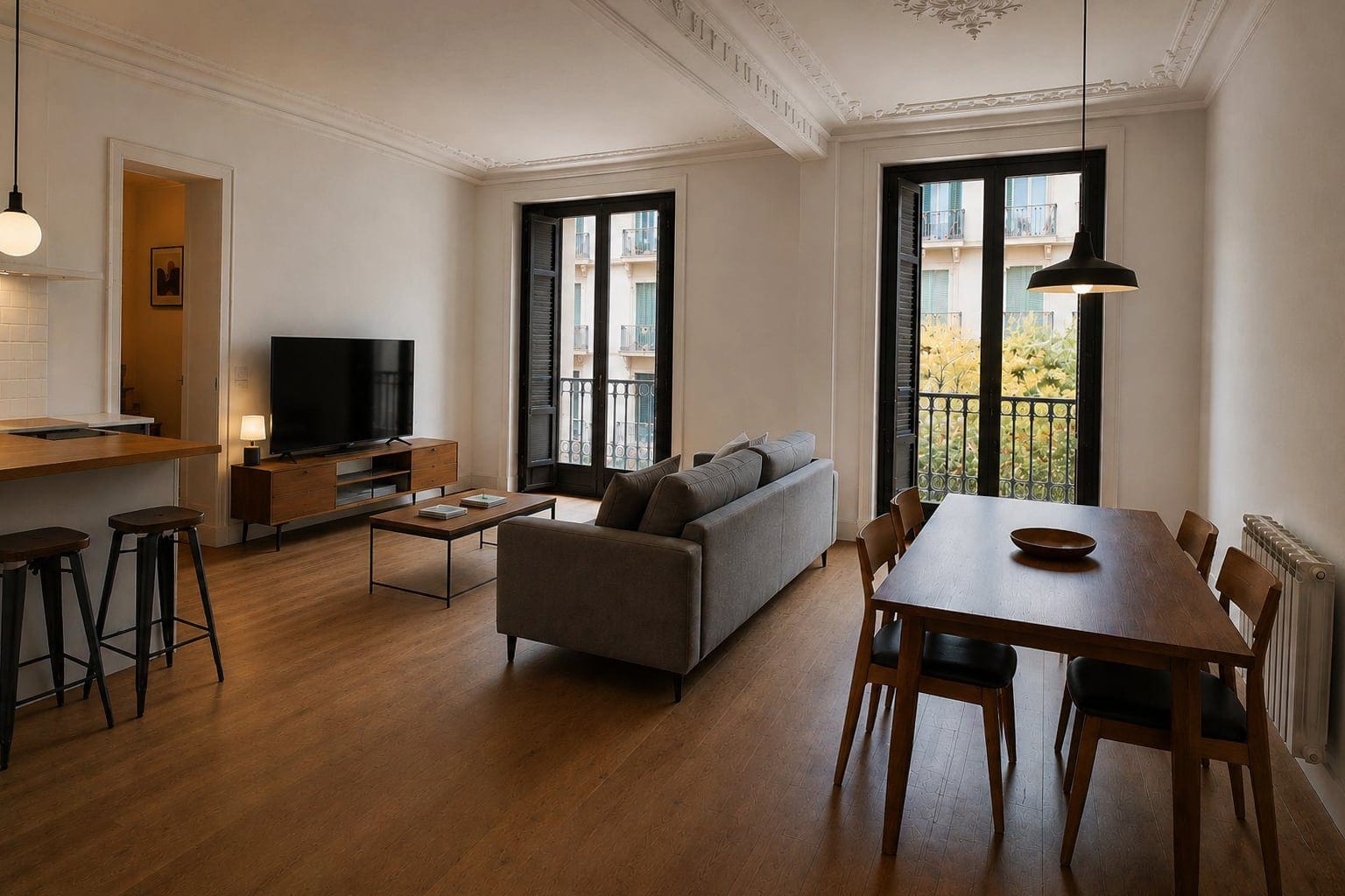 Living room in Barcelona, original phone photo before enhancement